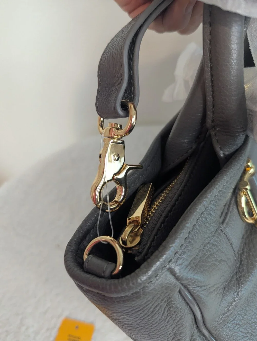 Authentic Tory Burch Horsebit Satchel - Elephant Grey Pebbled Leather